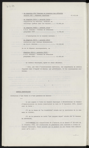 Finances, autorisation spéciales. Centre Hospitalier, aliénation d'une ferme "La Picardière" commune de Cuissai d'une parcelle de terrain.