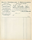Papier à en-tête pour facture "Eaux minérales - spécialités" Pharmacie Félix et Charles Boulard, R. Pesche Successeur, pharmacien-chimiste de 1ère classe, diplômé de l'université de Paris, 4 place de la Halle-au-Blé