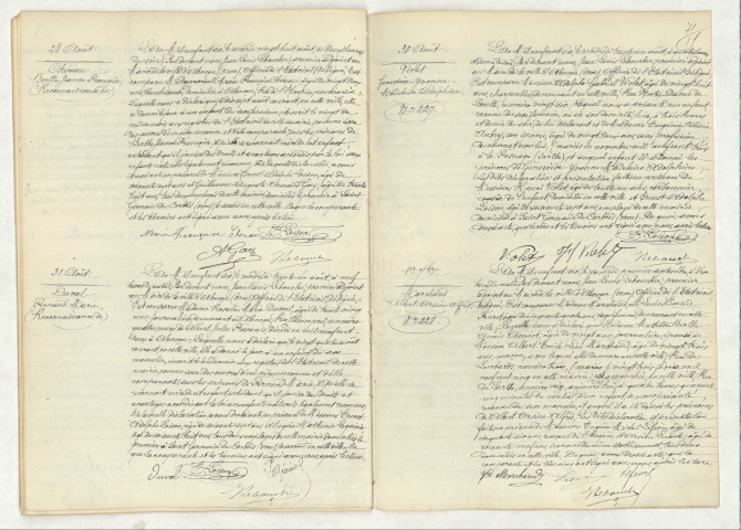 Reconnaissance de CHEREAU Berthe Jeanne Françoise (28 août 1906), reconnaissance de DUVAL Fernand Marie (31 août 1906), acte de naissance de VIOLET Geneviève Yvonne Madeleine Adolphine (30 août 1906), acte de naissance de MARCHAND Albert Arsène Alfred (1 septembre 1906).