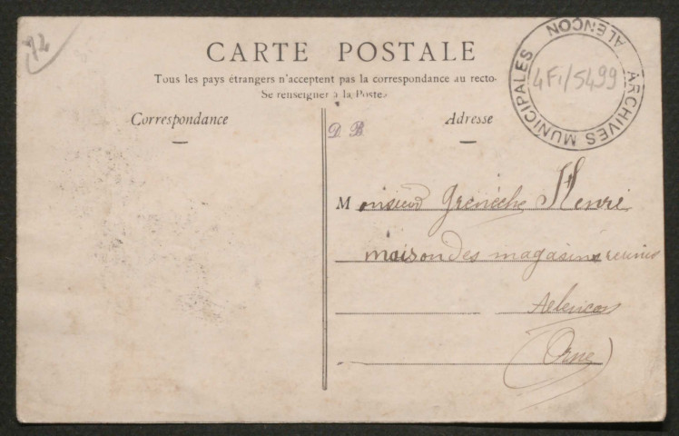 Champfleur (Sarthe), Le Bourg, Couvent des Franciscaines de l'Immaculée Conception, église Saint Martin, carte postale ancienne noir et blanc, (date d'utilisation : 1905), (14x9), acquisition 2021, AMA.