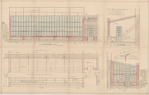 Parc des Promenades, construction d'une serre, élévation, coupe, détail d'exécution, plan papier aquarelle traditionnel (ech : 1/200) (98.5 x 62.5).