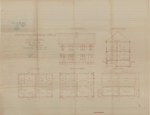 permis de construire n°10, Construction de maisons jumelées Route de Sées Alençon, (date de décision : 1934), (auteur du projet, architecte : CHAUDET (métreur)).