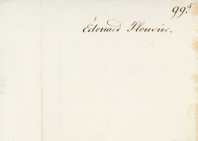 Lettre autographe signée de l'écrivain Edouard Plouvier à l'acteur Adolphe Laferrière (sd).