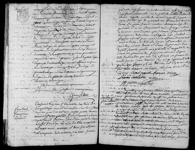 Acte de naissance de LECONTE Jean Baptiste Eugène (27 octobre 1794),acte de naissance de FOUILLEUL Françoise Eléonore (30 octobre 1794),acte de naissance de DESCHAMPS Jean André Marie (1er novembre 1794).