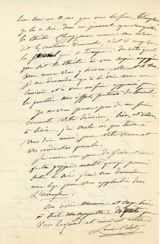 Lettre autographe signée de la femme de lettres Louise Colet au comédien Louis Fortuné Adolphe Laferrière [1872].