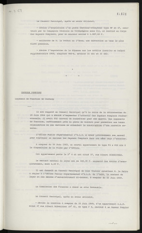 Matériel, acquisition d'un poste émetteur récepteur pour le centre de secours. Sapeurs-pompiers, logement de fonction boulevard Duchamp, appartement n°4 17 rue Albert Schweitzer.