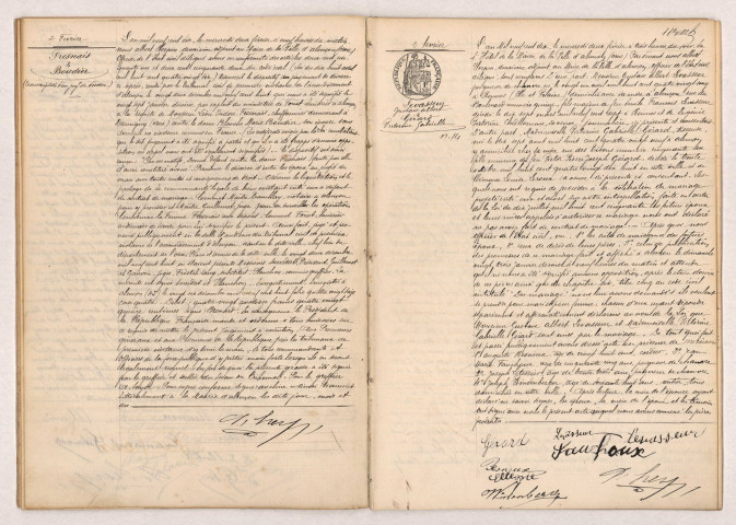Transcription d'un jugement de divorce de FRESNAIS Léon Isidore et BOUDIER Blanche Marie (02 février 1910), Acte de mariage de LEVASSEUR Gustave Albert et GÉRARD Victorine Gabrielle (02 février 1910).