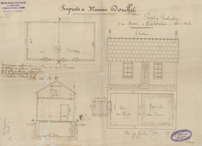 permis de construire n°1, Construction d'une maison d'habitation, Sente du Moulin Saint-Paterne, (date de décision : 01/09/1926), (auteur du projet, architecte : GERARD (entrepreneur)).