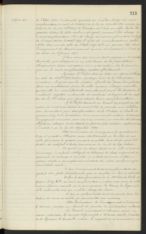 Ecole de garçons de Notre-Dame, demande de création d'un cours complémentaire, rapport