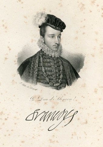 Portrait de François de FRANCE, duc d'Alençon, d'Anjou, de Touraine, de Brabant et de Château-Thierry, lithographie noir et blanc (Delpech) (sd).