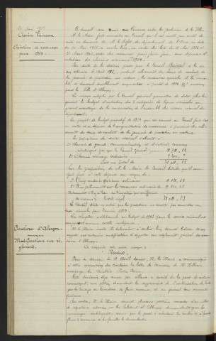 Rue d'accès à l'Hôtel des Postes : travaux. Entretien des Chemins Vicinaux, créations de ressources pour 1914. Cimetières d'Alençon, modifications aux règlements