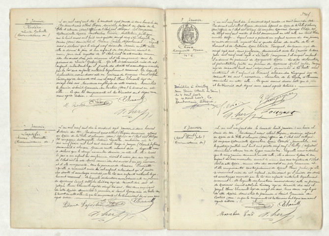 Reconnaissance de RIVIERE Louise Gabrielle (7 janvier 1910),reconnaissance de LAPSOLU Simone Henriette (7 janvier 1910),acte de naissance de CHOIX Marguerite Marie (7 janvier 1910),reconnaissance de CONDE Marcel Henri Jules (8 janvier 1910).