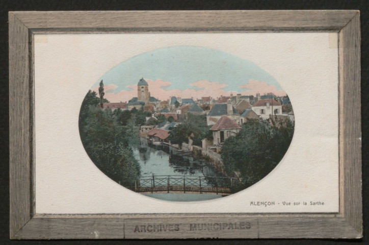 Alençon (Orne), vue de la Sarthe, carte postale ancienne noir et blanc, ELD (Ernest Le Deley) éditeur, sd, (14x9), AMA.