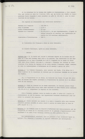 Finances, emprunt de 302 000 F auprès de la caisse des dépôts et consignations pour construction d'un centre de secours et de lutte contre l'incendie, 2ème tranche.