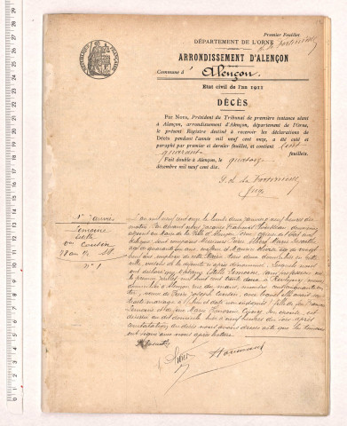 Registre des actes de décès (1911).