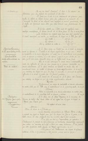 Budget de la ville pour 1918. Ravitaillement de la population civile, combustibles denrées alimentaires ou autres, vote de crédits. Budget de l'hospice pour 1918, legs LEGUERNAY, rapport