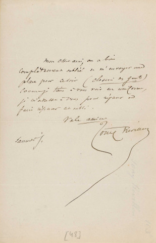 Lettre autographe signée de l'écrivain Tony Révillon à l'acteur Adolphe Laferrière .