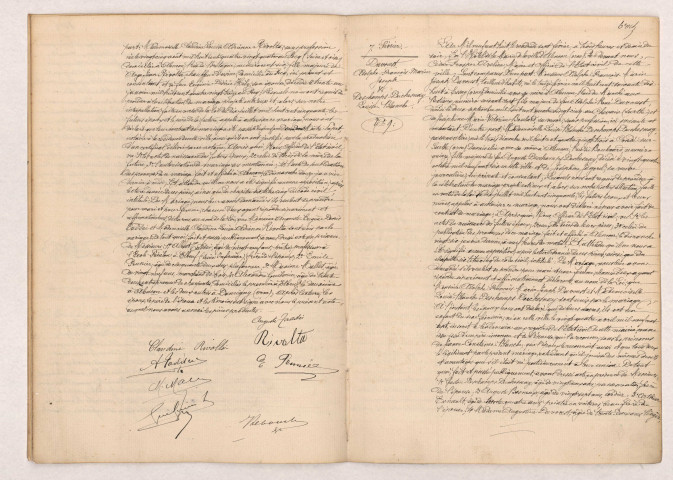 Acte de mariage de TADDEI Auguste Eugène Denis et RIVOLTA Claudine Louise Adrienne (1er Février 1908), DAVOUST Adolphe François Marin Joseph et DESCHAMPS-DUCHESNAY Louise Blanche (07 Février 1908)