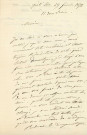Lettre autographe signée de la femme de lettres Louise Colet au comédien Louis Fortuné Adolphe Laferrière 29 février 1872).
