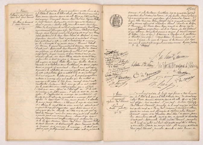 Acte de mariage de BILLARD DE SAINT LAUMER Marie Paul Louis François et GUILLIER DE SOUANCÉ Marie Françoise (05 février 1910), acte de mariage de DAVOUST Alphonse Paul Clément et CAMUS Berthe Juliette (07 février 1910).