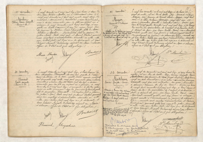 Acte de Reconnaissance de MOULIN Hélène Louise Georgette (20 novembre 1916), Acte de Reconnaissance de FLAMANT Paul Auguste (20 novembre 1916), Acte de naissance de MAYOR Fernande Victorine (23 novembre 1916), Acte de naissance de MADELAINE Simone Georgette Louise (26 novembre 1916).