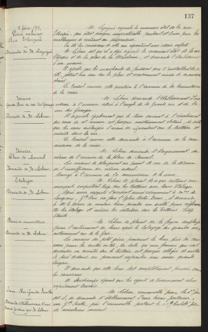Voirie Urbaine, mauvais état Rue Etoupée : demande de M. Lagogué. Urinoirs, grande Rue à Rue des Granges : demande de M. LEBOUC. Urinoirs, Place de Lancrel : demande de M. LEEBOUC. Etalages sur les trottoirs : Demande de M. LEEBOUC. Boues et immondices : Demande de M. LEBOUC. Eaux, Rue Grande Sarthe, demande d'établissement d'une borne-fontaine : demande M. LEBOUC