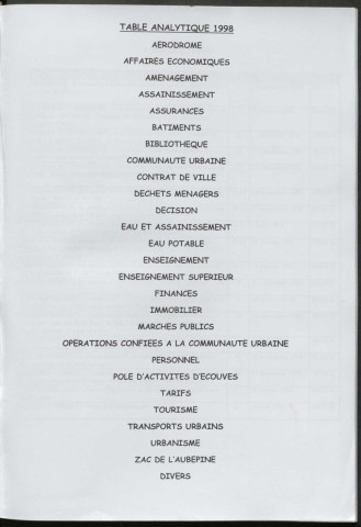 Registre des décisions et des délibérations du conseil communautaire (26 Février - 17 Décembre 1998).