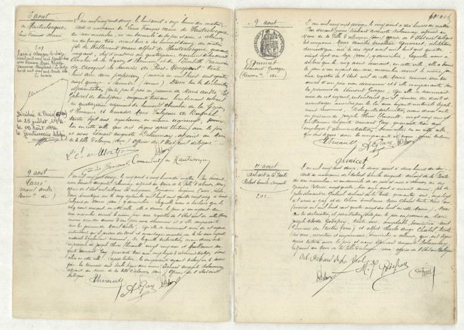 Acte de naissance de HAUTECLOCQUE Louis François Marie (6 août 1812),reconnaissance de CARRE Marcel André (9 août 1912),reconnaissance de QUINCET Edmond Georges (9 août 1912),acte de naissance de ACHARD DE LA VENTE Robert Emile Auguste (11 août 1912).