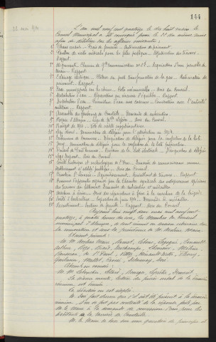 Sommaire sur les affaires à délibérer