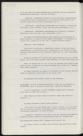 Personnel, vacations du personnel de la salle des fêtes, électriciens.