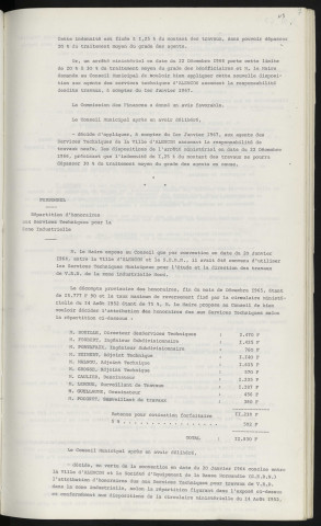 Personnel, indemnités de technicité. Personnel, réparation d'honoraires aux services. techniques pour la zone industrielle.