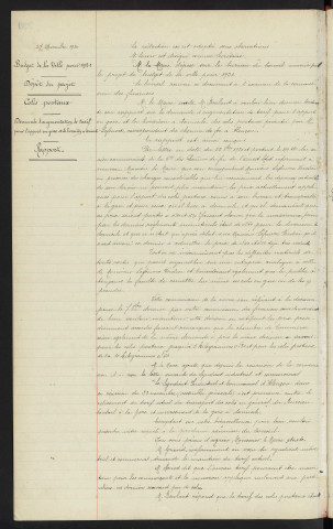 Budget de la ville pour 1921, dépôt du projet, colis postaux, demande d'augmentation de tarif pour l'apport en gare et la livraison a domicile, rapport