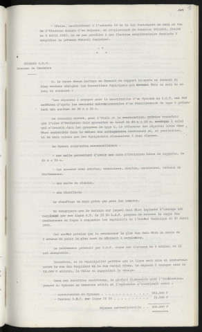 Décision du Conseil Municipal de ne pas compléter en vue de l'élection d'un adjoint. Gymnase C.E.T., dossier de concours, ligne entre la rue des Peupliers et la rue Marcel Mézen.