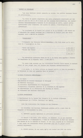 Salle omnisports, maison des jeunes, déclassement du site, dossier de concours.