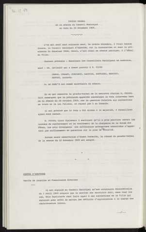 Sommaire sur les affaires à délibérer. Centre d'abattage, tarifs de location et fournitures diverses.