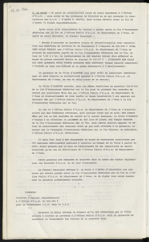 Garantie d'emprunt à l'office d'H.L.M de 500 000 F pour le financement I.L.N. dans la Z.U.P. Garantie d'emprunt complémentaire à l'office d'H.L.M de 600 000 F pour le financement I.L.N. dans la Z.U.P.