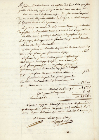 Aménagement d'un barrage à proximité de la fontaine Grénette et de l'abreuvoir pour les bestiaux dans le quartier de Courteille, projet de construction : rapport (1816)