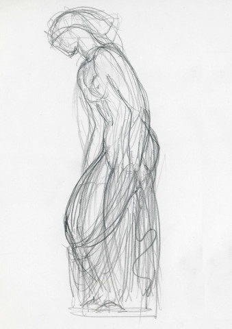 2 études avec drapé, profil gauche et face (graphite sur papier), (René Letourneur, monogrammé en bas à droite RL) (27cm x 21cm).