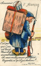 Alençon (Orne), "Souvenir d'Alençon, c'est pas que l'sac est lourd, mais il est encombrant !! Si vous voulez savoir pourquoi, regardez ce qu'il y a dedans !!", carte postale humoristique à système couleur n°9. Artaud, Nantes, (Date d'utilisation : 15 mars 1940 ), (14x9), AMA.