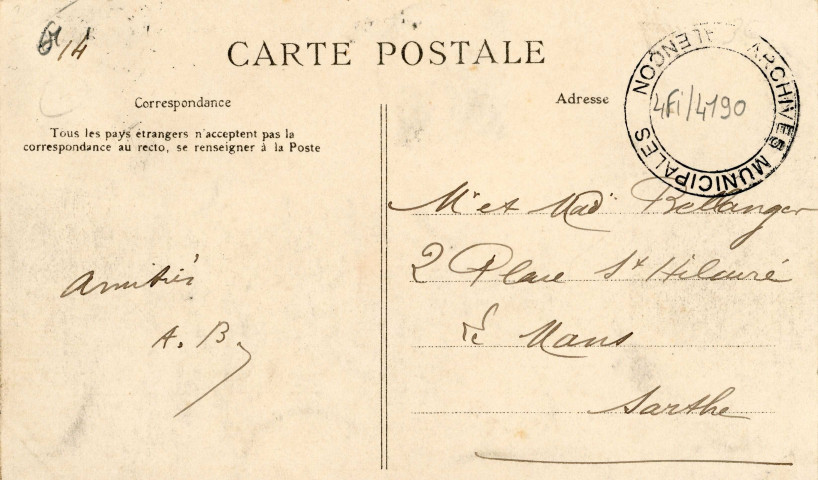 La Normandie, Alençon (Orne), la caserne, le quartier de cavalerie, carte postale ancienne noir et blanc n°98, la C.P.A. Paris (Date d'utilisation : 02 janvier 1907), (14x9),AMA.