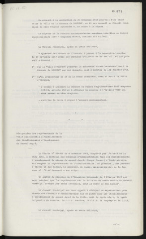 Redevance d'assainissement, convention avec la commune de Damigny. Désignation des représentants de la ville aux conseils d'administration des établissements d'enseignement du second degré.