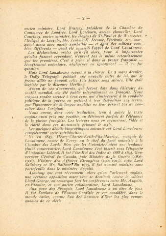Lord Lansdowne, la paix par la diplomatie, texte intégral des deux lettres au Daily Telegraph avec de nouvelles déclarations : ce que couterait une victoire écrasante, "cahiers Britanniques et Américains" traducteur éditeur Cécil Georges-Bazile, Paris, imp. Lang, Blanchong et Cie
