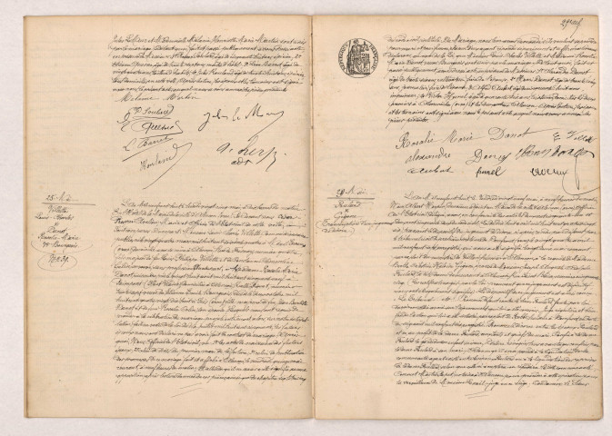 Acte de mariage de LE MEUR Jules et MARTIN Mélanie Henriette Marie (22 Mai 1908), VILLETTE Louis Charles et DANOT Rosalie Marie Veuve BOURGEOIS (25 Mai 1908), Transcription d'un jugement de divorce de FOULARD et GIGONE (29 Mai 1908).