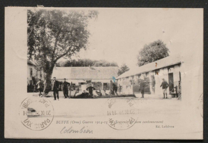 Colombiers, le dépôt des évacués au Haras du Buff, 103e régiment d'infanterie, souvenir de mon cantonnement (Guerre 1914-18), carte postale ancienne noir et blanc, édit, Levebvre, (date d'utilisation : 10 septembre 1924), (14x9), acquisition 2021, AMA.