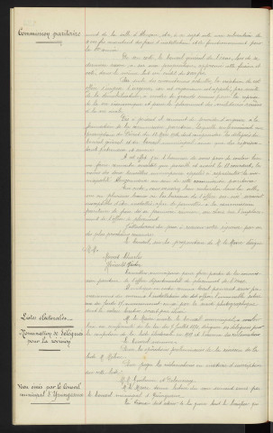 Office départemental de placement de l'Orne, désignation de deux délégué du conseil municipal Mr ROMET Charles et Mr HERAULT Victor, commission paritaire. Listes électorales, nomination de délégués pour la révision. Vœu émis par le conseil municipal d'Yssingeaux, la France et la guerre, demande d'adhésion