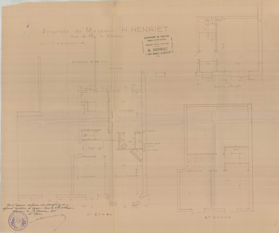 permis de construire n°29, Construction d'une maison d'habitation Rue Tilly Alençon, (date de décision : 1935), (auteur du projet, architecte : HENRIET (propriétaire et entrepreneur)).