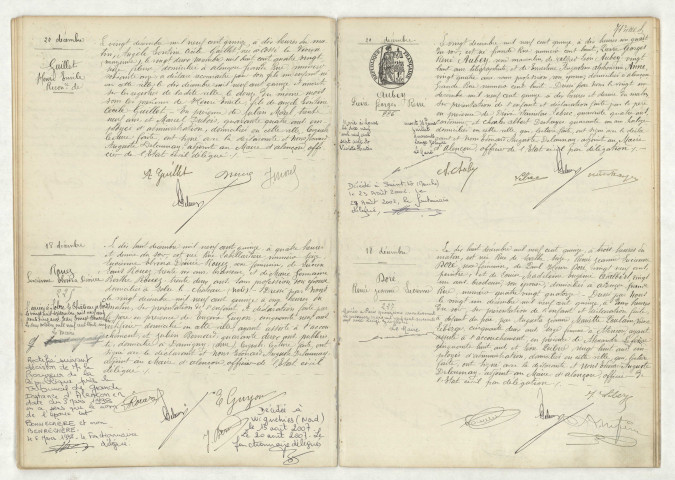 Acte de naissance de DUVAL Georges Albert (19 décembre 1915), acte de naissance de LECONTE Marcelle Marie Louise Lucienne (21 décembre 1915), acte de naissance de VASSE KERNEAU Edouard Pierre (23 décembre 1915), acte de naissance de LECLERC Suzanne Pauline Augustine (27 décembre 1915)