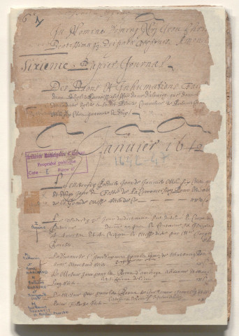 Paroisse Notre-Dame, registre des mariages et inhumations (1 décembre 1642 - 3 novembre 1647).