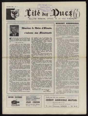 Monsieur le Maire Jean Cren s'adresse aux Alençonnais, budget communal (1965)