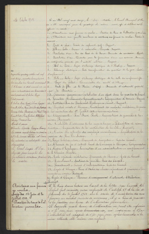 Sommaire sur les affaires à délibérer. Assistance aux femmes en couches, lois des 17 juin et 30 juillet 1913 : Fixation du taux de l'allocation journalière